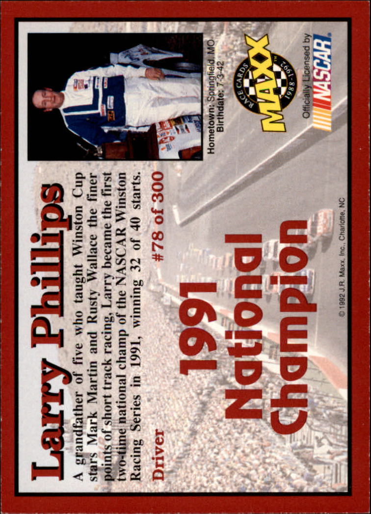 1992 Maxx Red #78 Larry Phillips RC back image