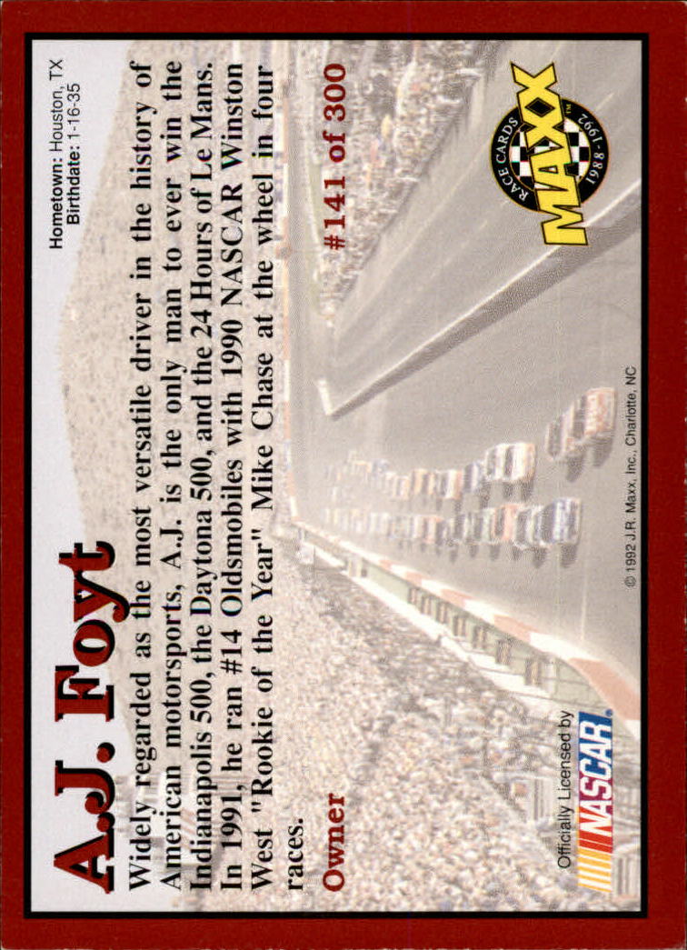 1992 Maxx Red #141 A.J. Foyt back image