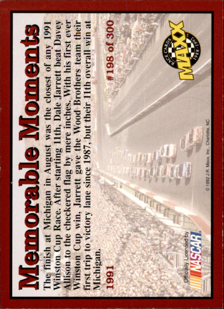 1992 Maxx Red #198 Davey Allison/Dale Jarrett Cars MM back image