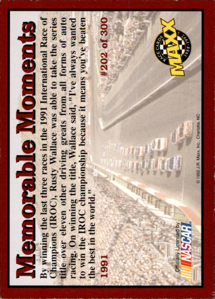 1992 Maxx Red #202 Rusty Wallace/Memorable Moments back image