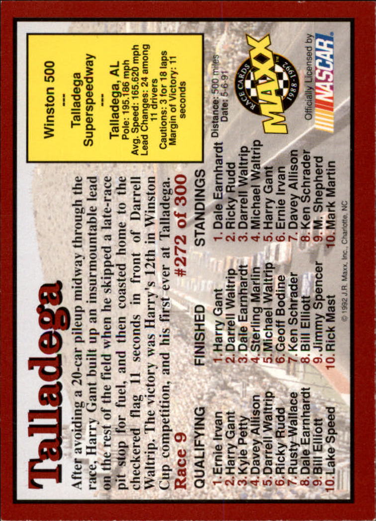 1992 Maxx Red #272 Harry Gant/Year in Review back image
