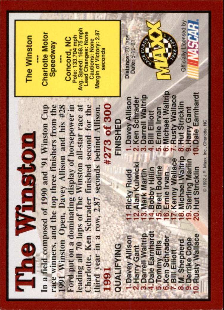 1992 Maxx Red #273 Davey Allison/Year in Review back image