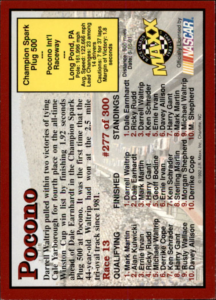 1992 Maxx Red #277 Darrell Waltrip/Year in Review back image
