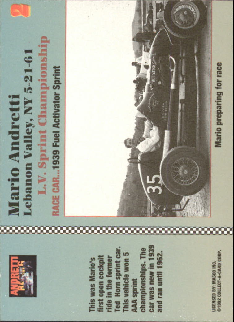1992 Collect-A-Card Andretti Racing #2 Mario Andretti's Car back image