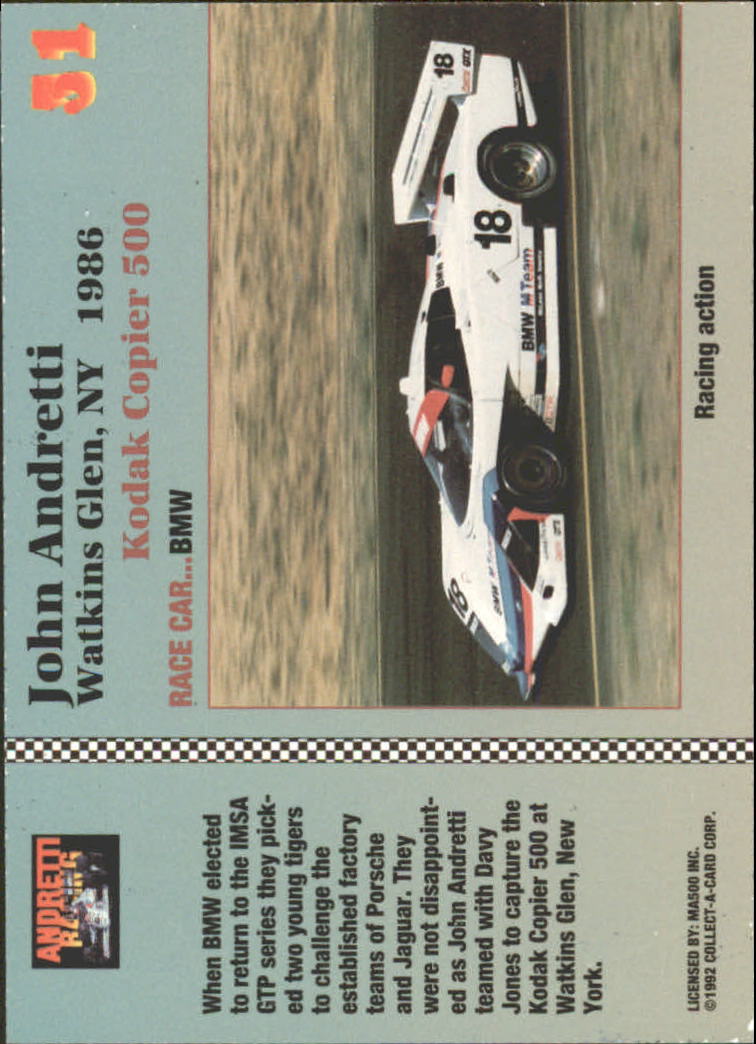 1992 Collect-A-Card Andretti Racing #31 John Andretti back image