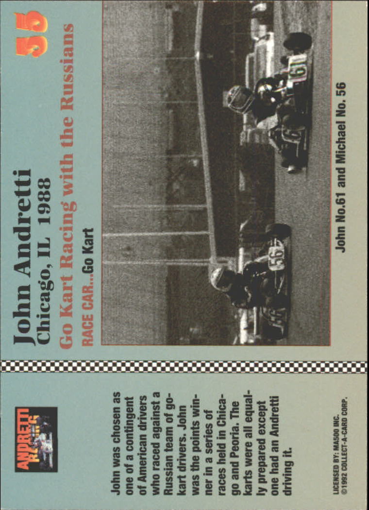 1992 Collect-A-Card Andretti Racing #35 John Andretti in Car back image
