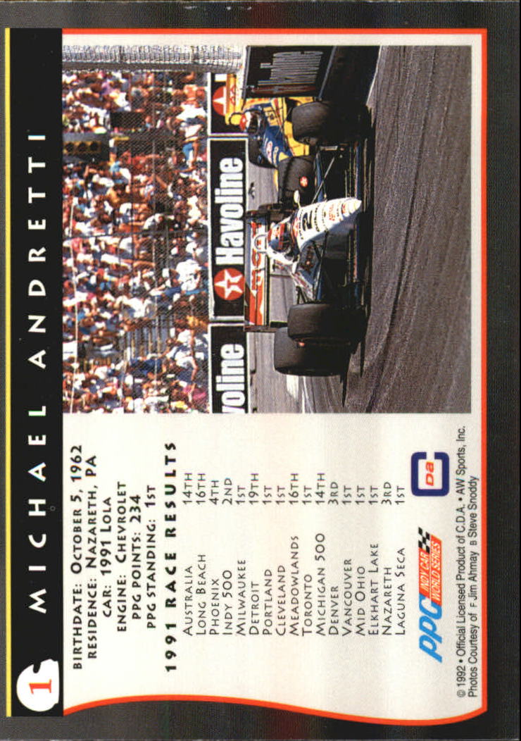 1992 All World Indy #1 Michael Andretti back image