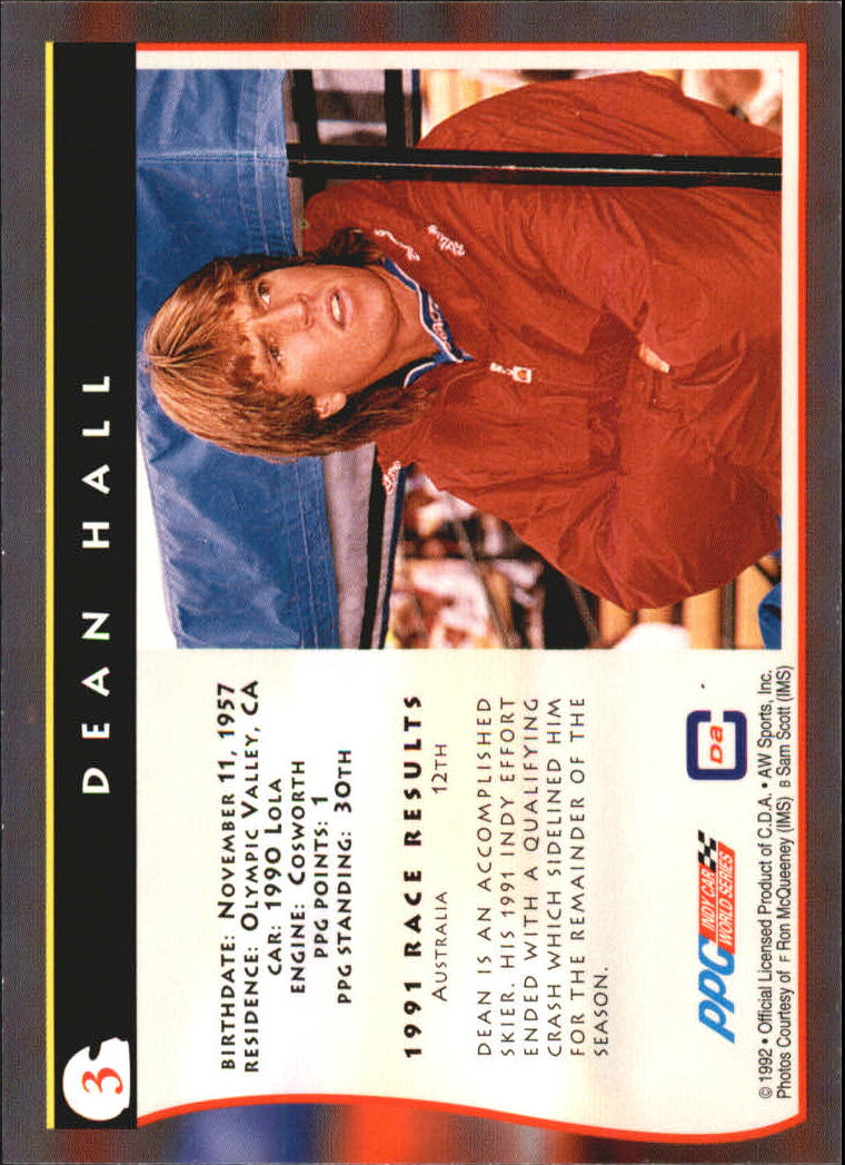 1992 All World Indy #3 Dean Hall back image