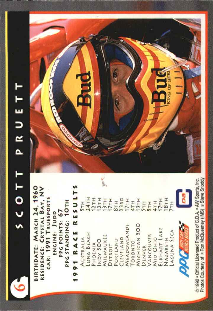 1992 All World Indy #6 Scott Pruett back image