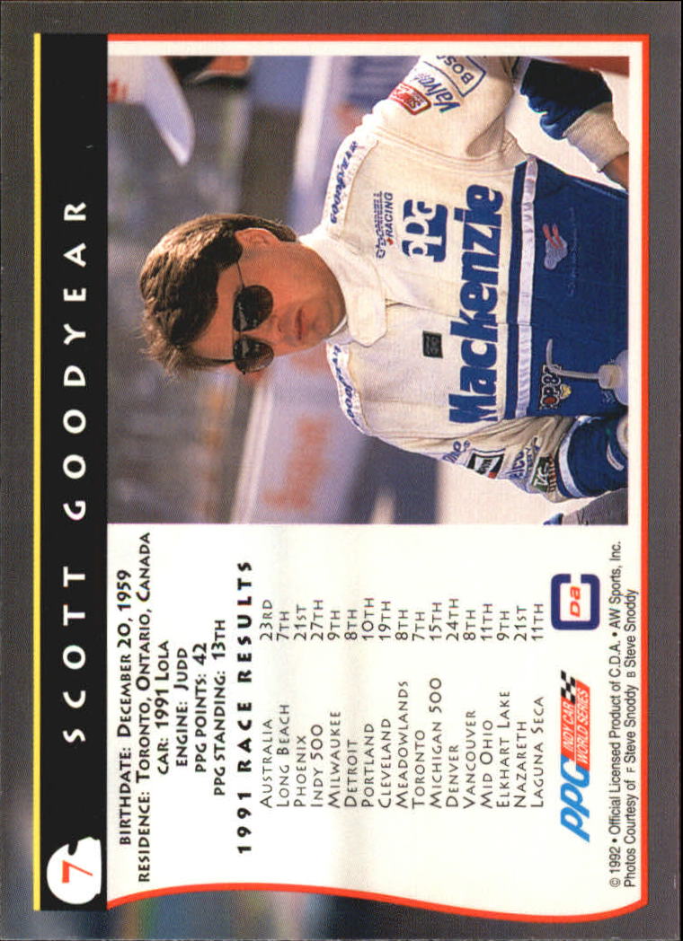 1992 All World Indy #7 Scott Goodyear back image