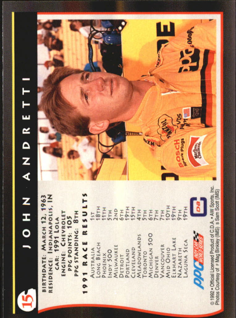 1992 All World Indy #15 John Andretti back image