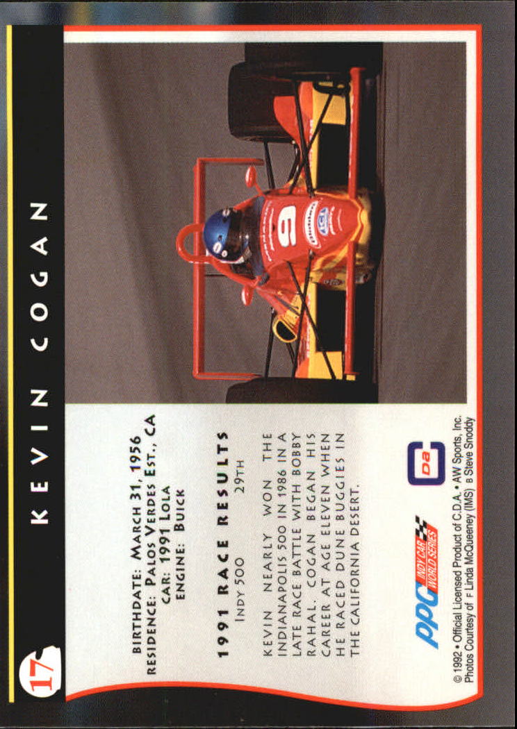 1992 All World Indy #17 Kevin Cogan back image
