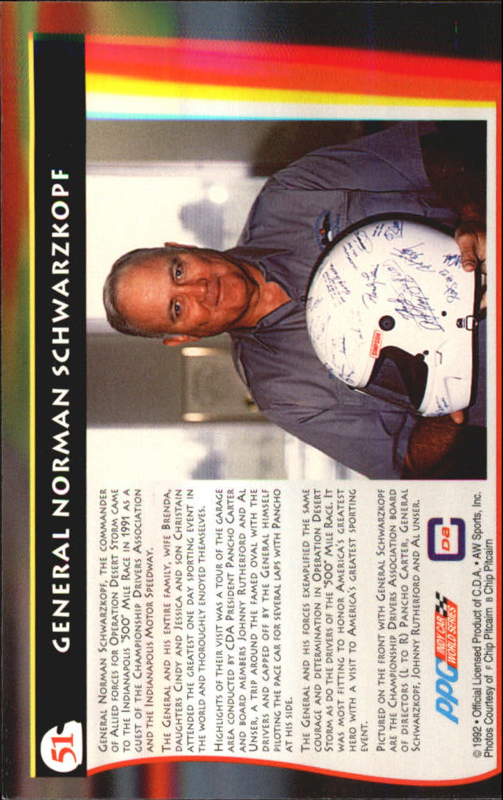 1992 All World Indy #51 Norman Schwartzkopf/Carter/Unser Sr./Ruther. back image