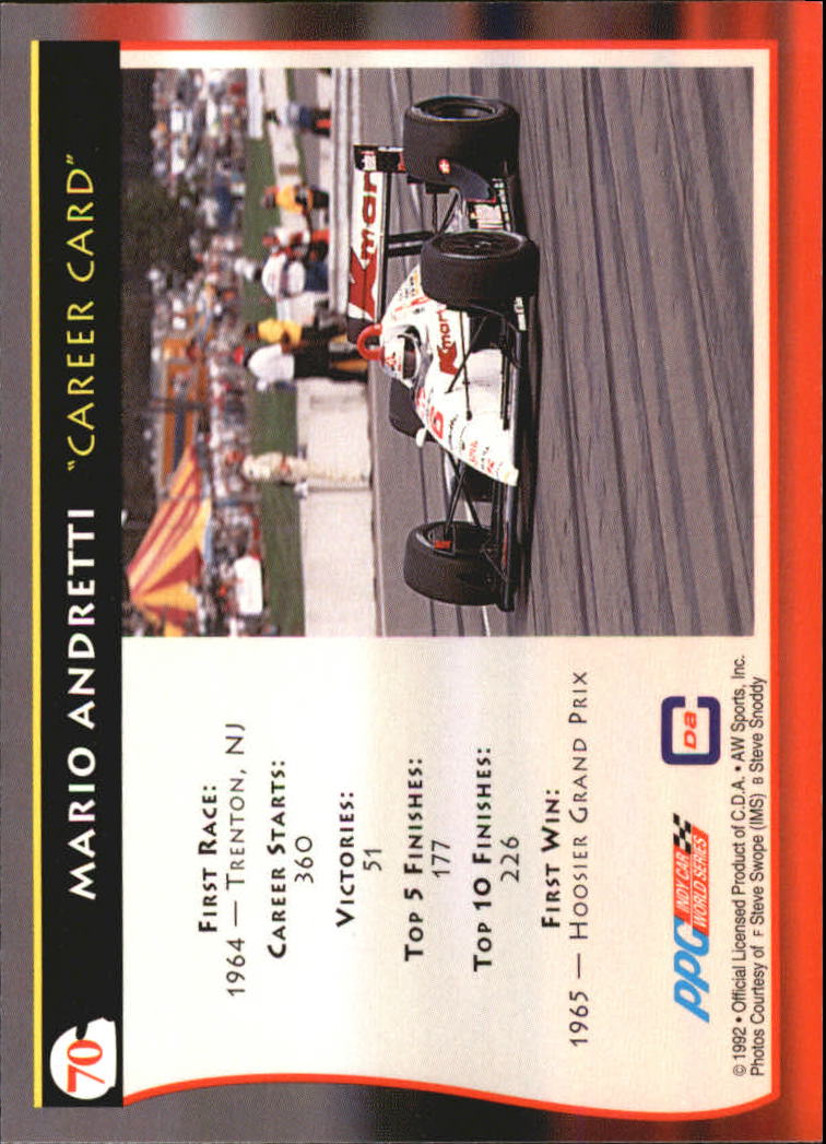 1992 All World Indy #70 Mario Andretti C back image