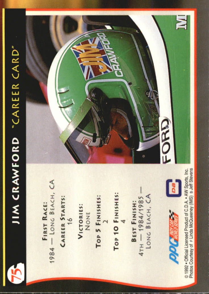1992 All World Indy #75 Jim Crawford C back image