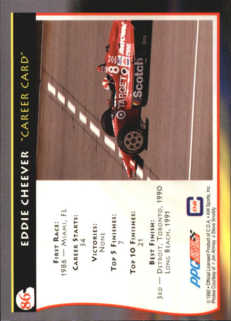 1992 All World Indy #86 Eddie Cheever back image