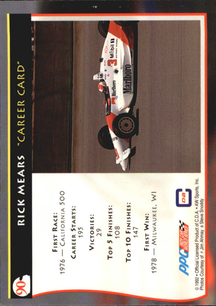 1992 All World Indy #90 Rick Mears back image