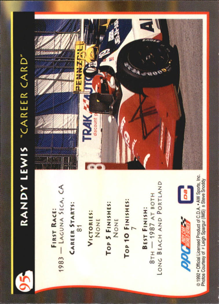 1992 All World Indy #95 Randy Lewis back image