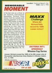 1993 Maxx #199 Davey Allison's Car/Richard Petty's Car/Bobby Labonte's Car/Mark Martin's Car/Memorable Moment back image