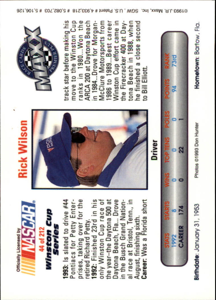 1993 Maxx Premier Plus #44 Rick Wilson back image