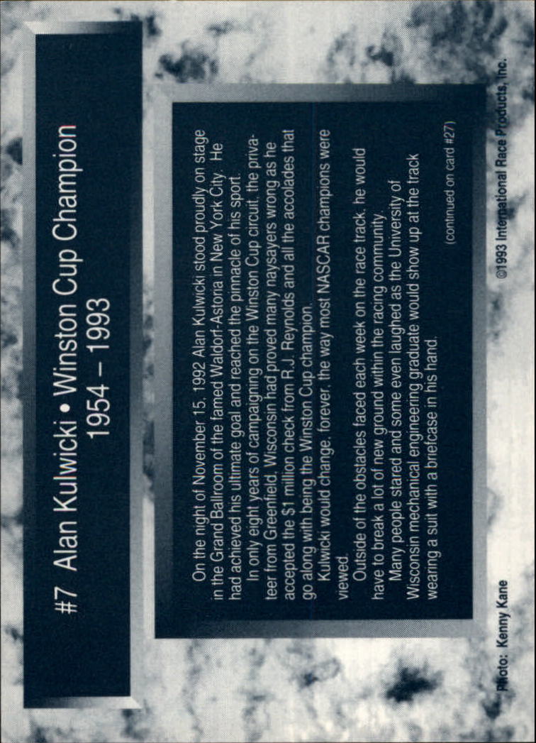 1993 Traks #7 Alan Kulwicki back image