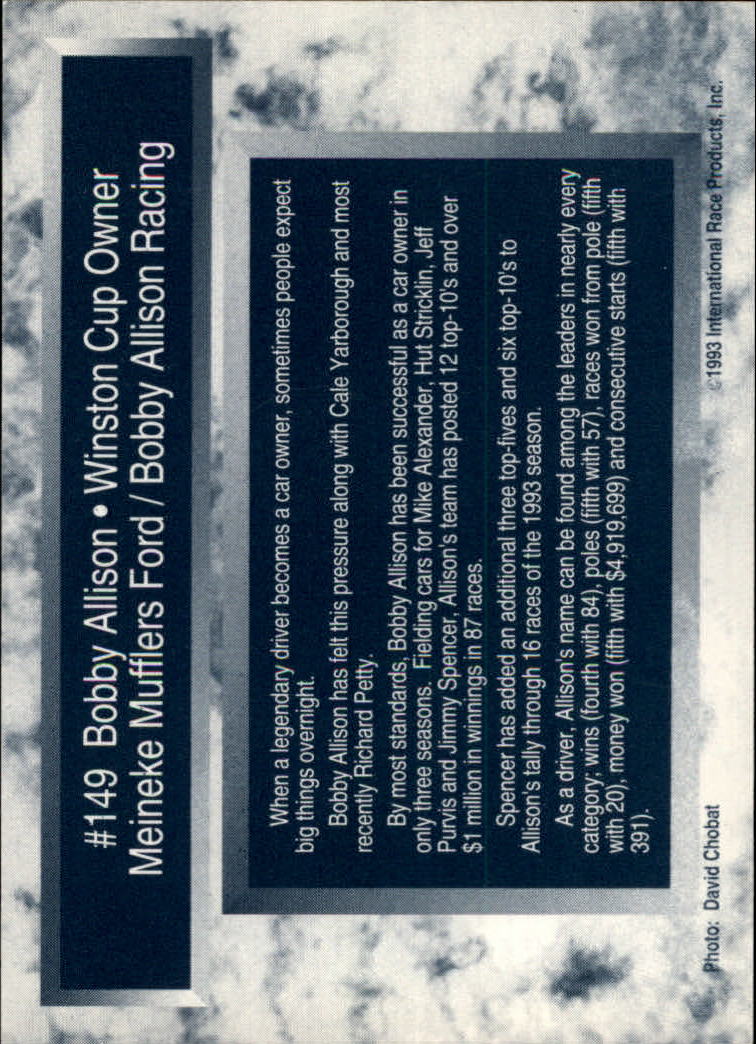 1993 Traks #149 Bobby Allison back image