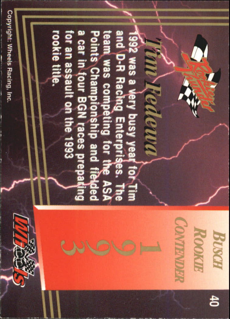 1993 Wheels Rookie Thunder #40 Tim Fedewa back image