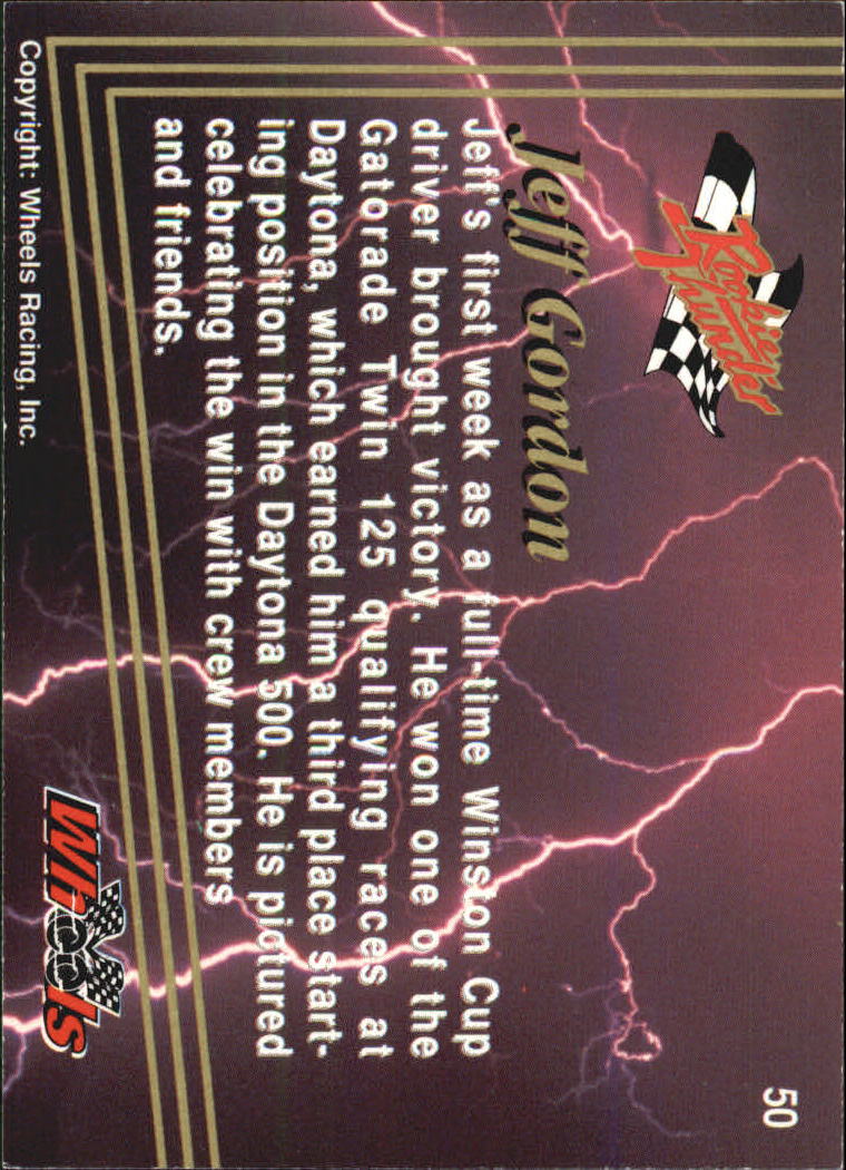 1993 Wheels Rookie Thunder #50 Jeff Gordon back image