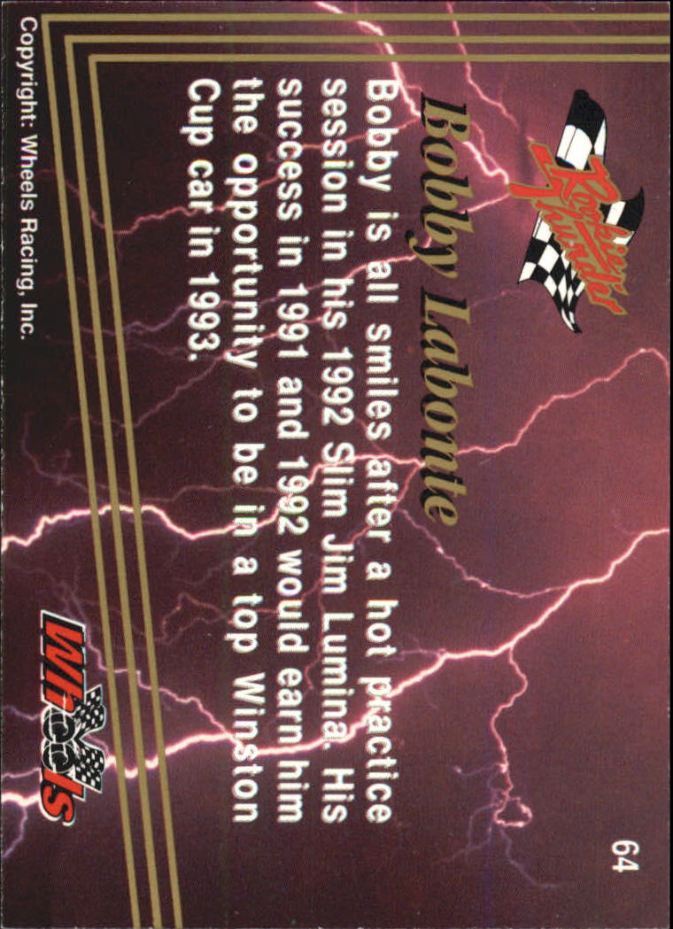 1993 Wheels Rookie Thunder #64 Bobby Labonte back image