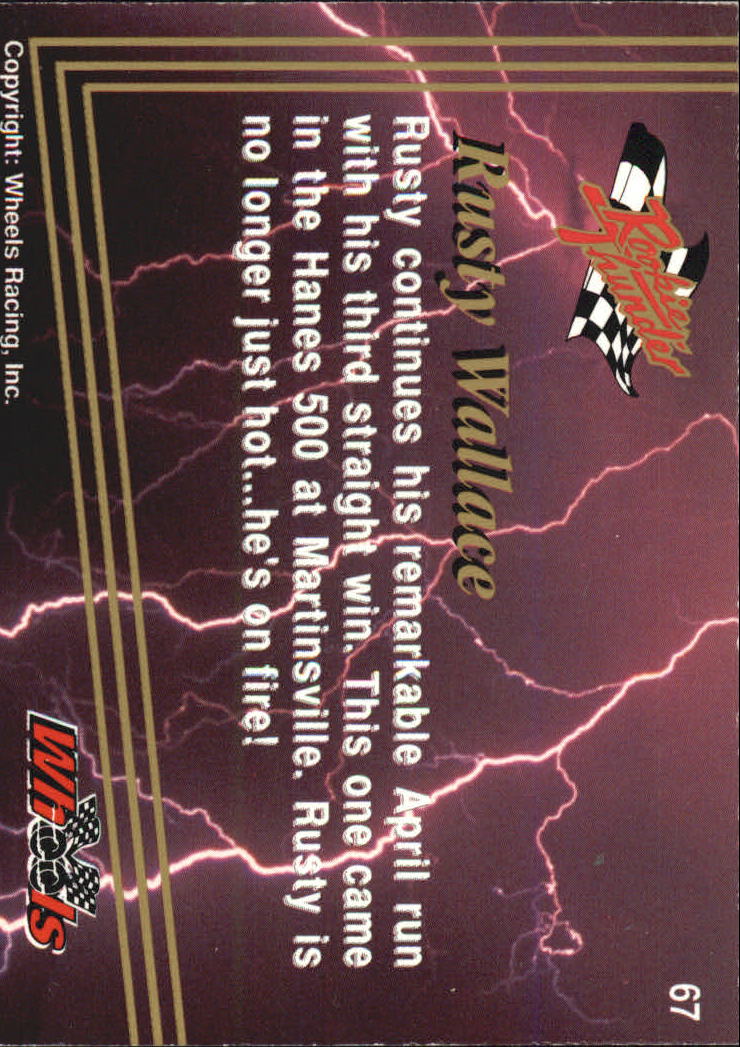 1993 Wheels Rookie Thunder #67 Rusty Wallace back image