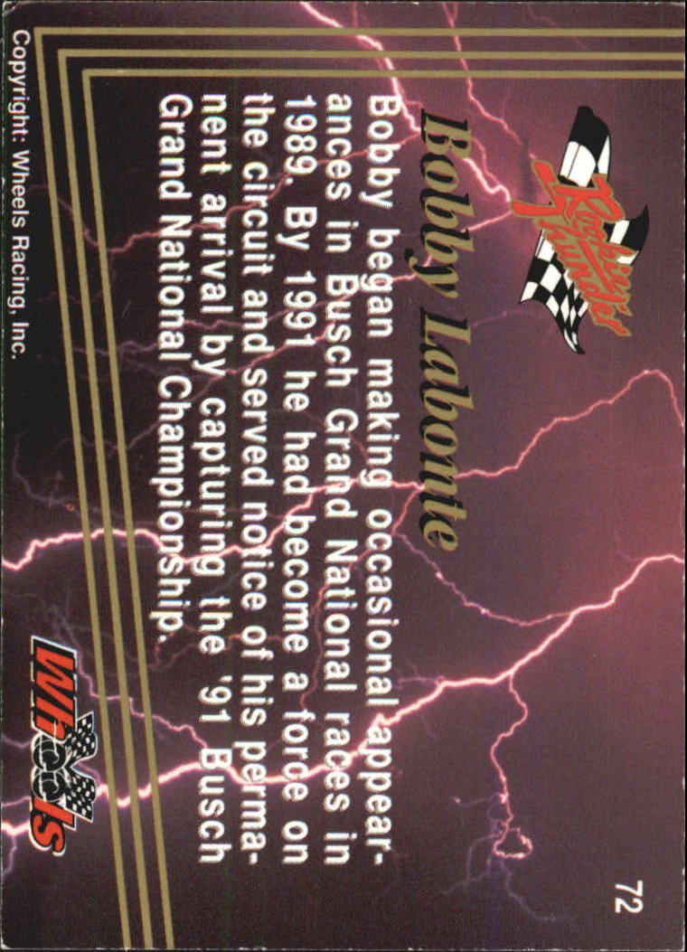1993 Wheels Rookie Thunder #72 Bobby Labonte back image
