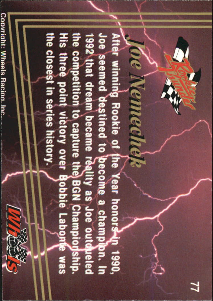 1993 Wheels Rookie Thunder #77 Joe Nemechek back image