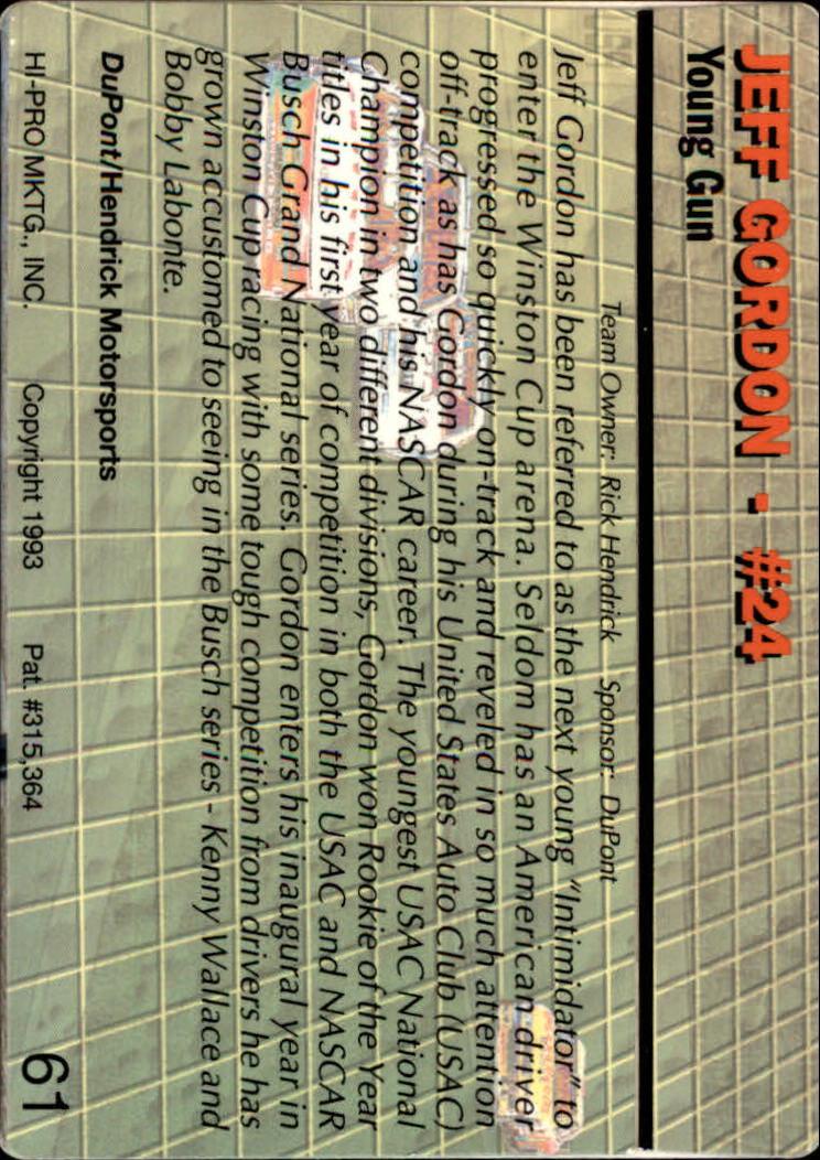 1993 Action Packed #61 Jeff Gordon YG back image