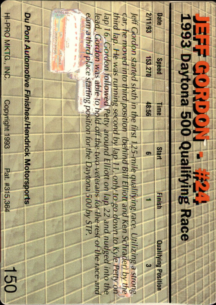 1993 Action Packed #150 Jeff Gordon YG back image