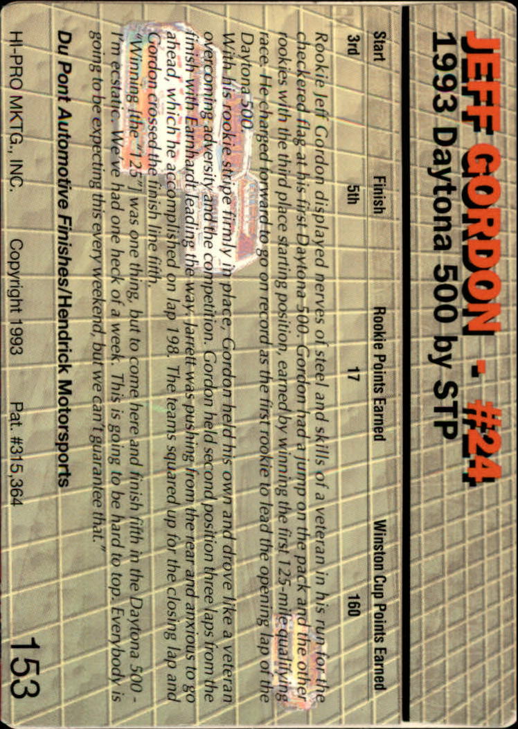 1993 Action Packed #153 Jeff Gordon YG back image