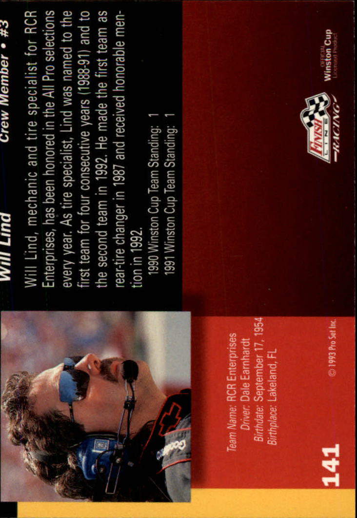 1993 Finish Line #141 Will Lind back image