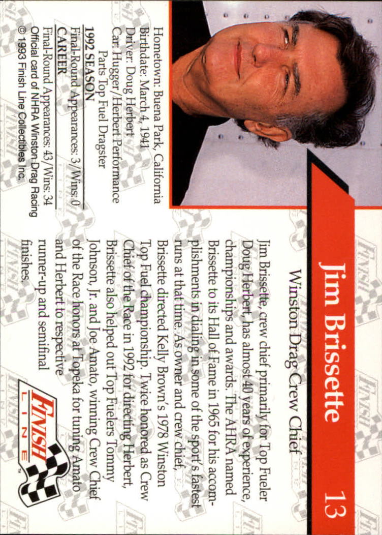 1993 Finish Line NHRA #13 Jim Brissette back image