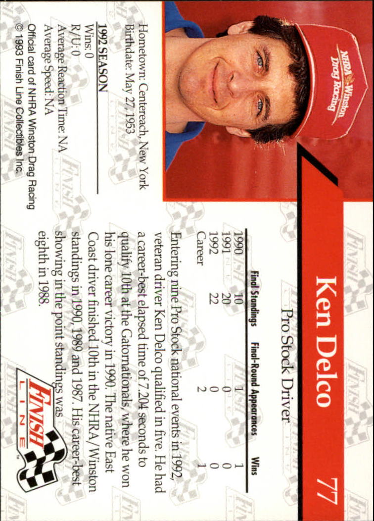1993 Finish Line NHRA #77 Kenny Delco back image
