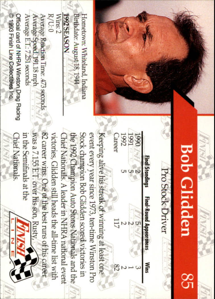 1993 Finish Line NHRA #85 Bob Glidden back image