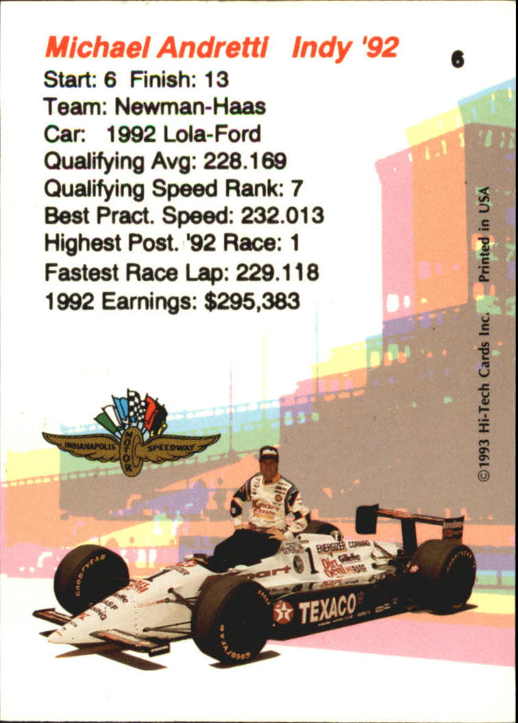 1993 Hi-Tech Indy #6 Michael Andretti back image