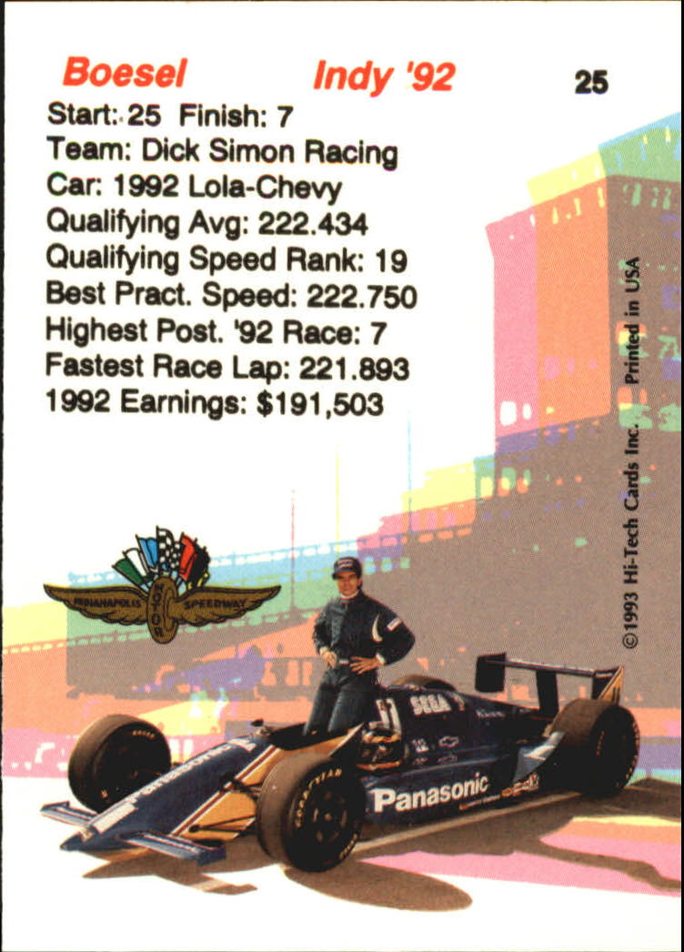 1993 Hi-Tech Indy #25 Raul Boesel back image