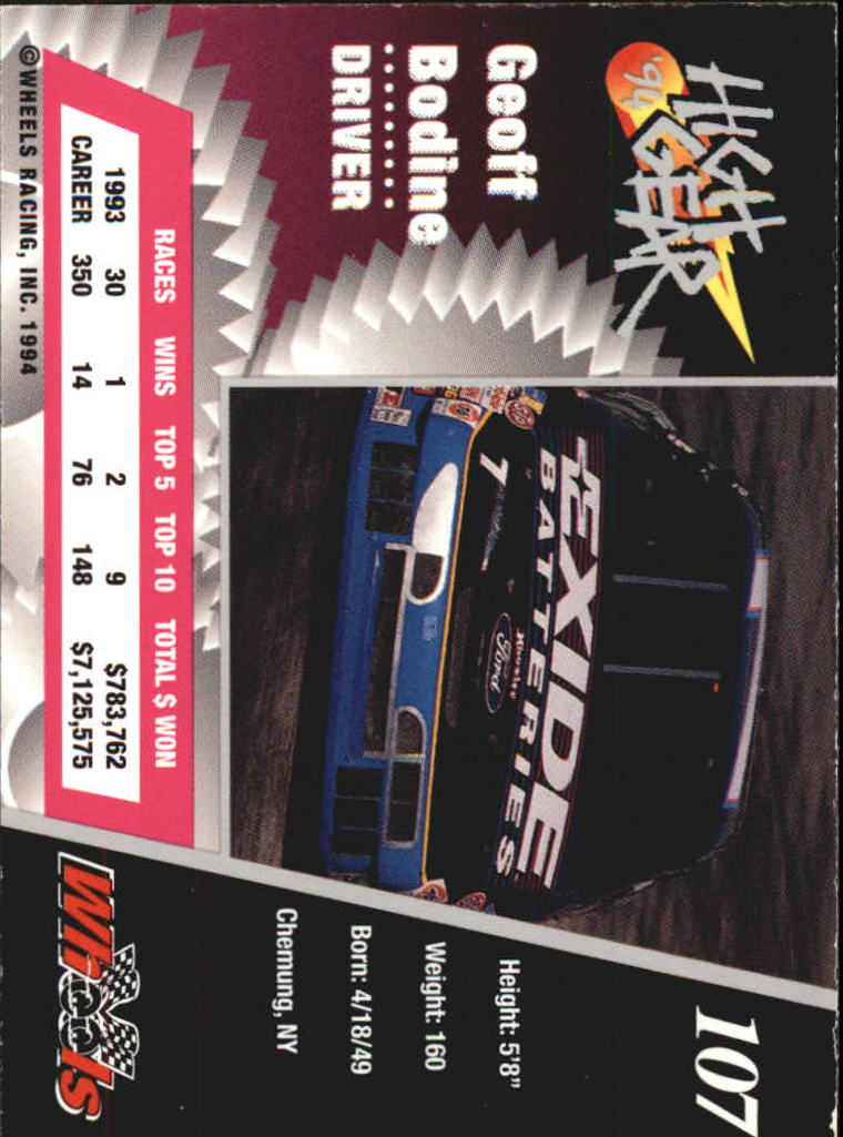 1994 Wheels High Gear Day One #107 Geoff Bodine back image