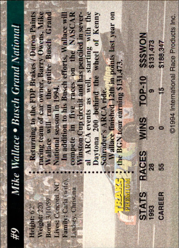 1994 Traks First Run #9 Mike Wallace back image