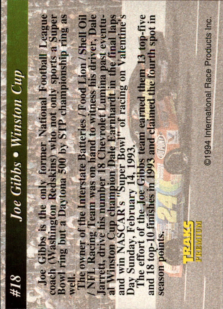 1994 Traks First Run #18 Joe Gibbs back image