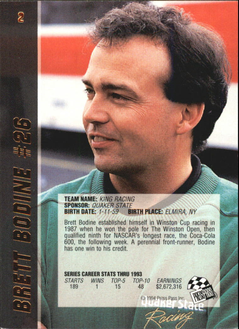 1994 VIP #2 Brett Bodine back image