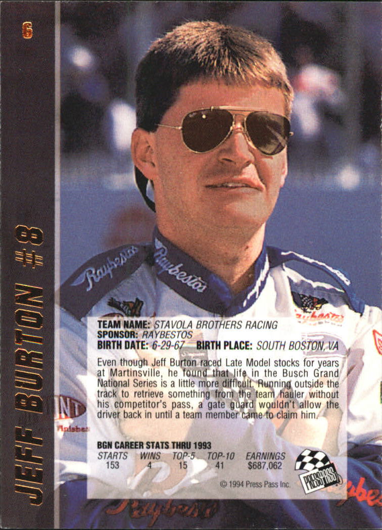 1994 VIP #6 Jeff Burton back image