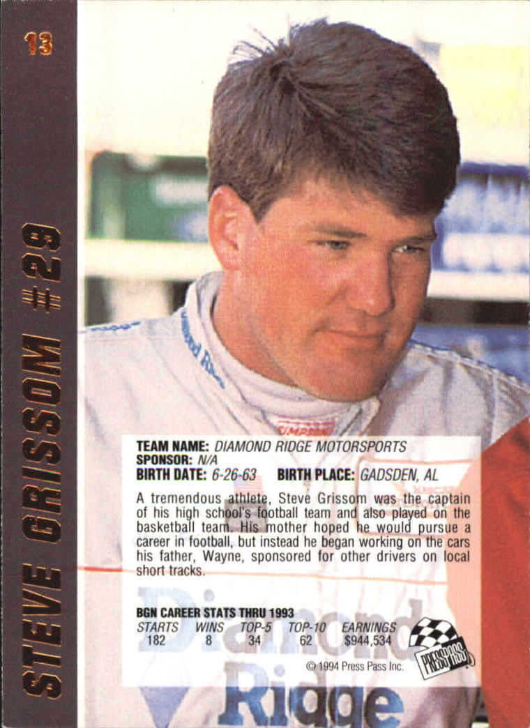 1994 VIP #13 Steve Grissom back image
