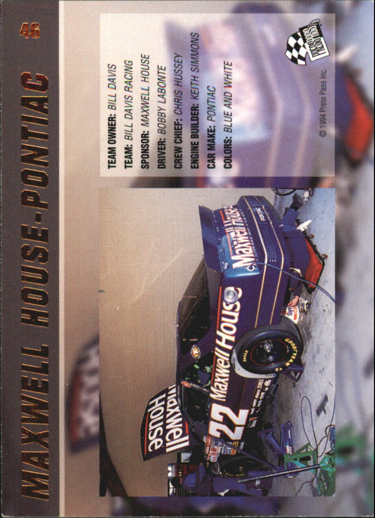 1994 VIP #46 Bobby Labonte w/Car back image