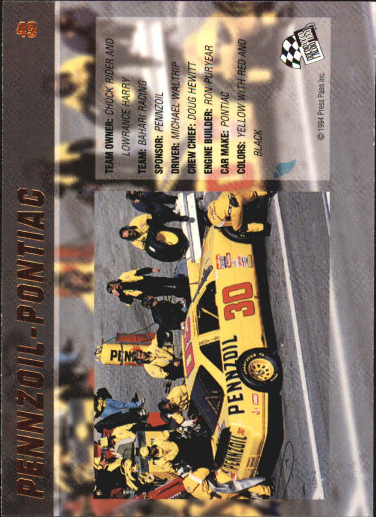 1994 VIP #49 Michael Waltrip w/Car back image