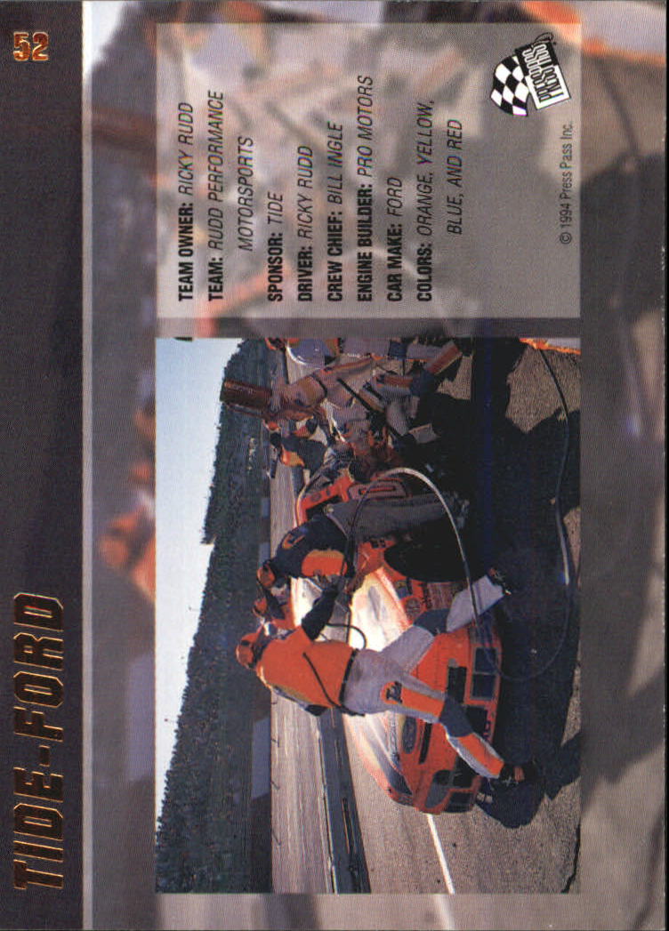 1994 VIP #52 Ricky Rudd w/Car back image